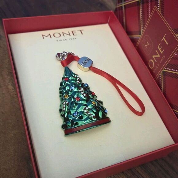 2022 Monet Christmas Tree Pendant Enamel / Gold Tone Ornament - Picture 14 of 14